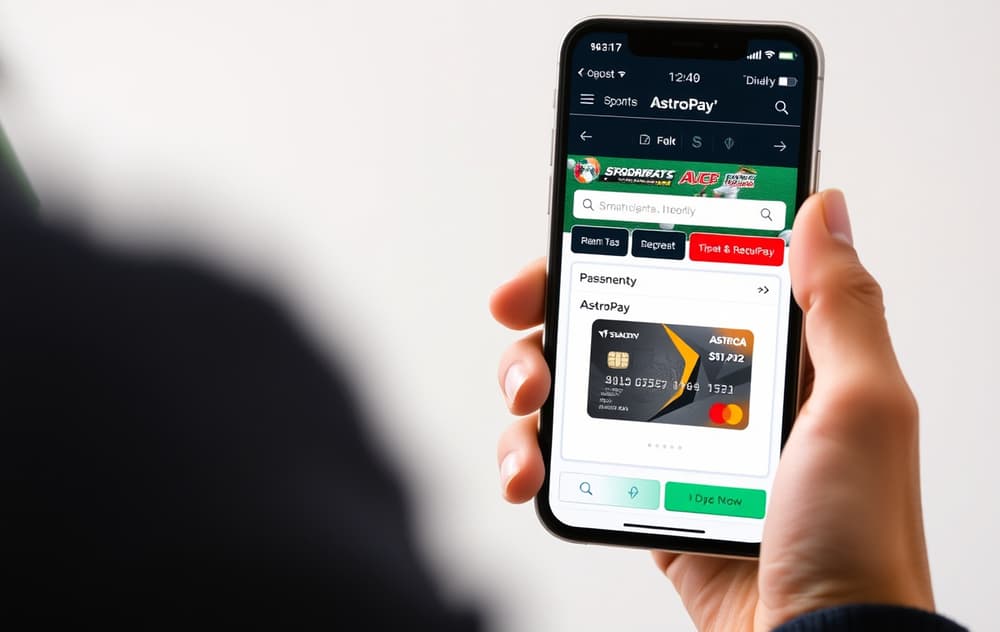 Person som bruker mobiltelefon til å sette inn penger på en bettingside med AstroPay