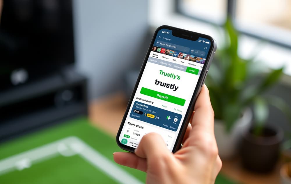 Person med mobil som viser Trustly-betaling på en odds-side