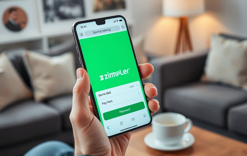 Person som bruker Zimpler på mobilen for å sette inn penger på en bookmaker.