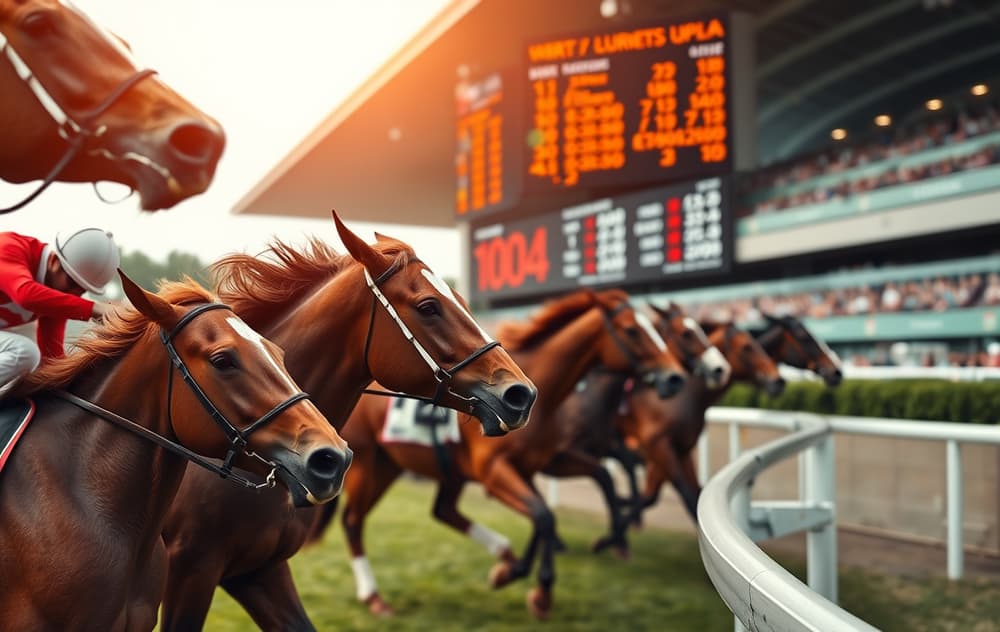 Hest veddeløp med odds på skjerm