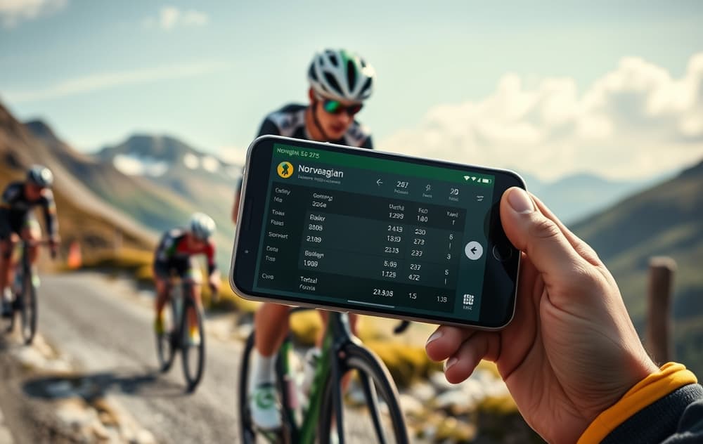 Norsk syklist i fjell-etappe med bettingodds på mobilskjerm